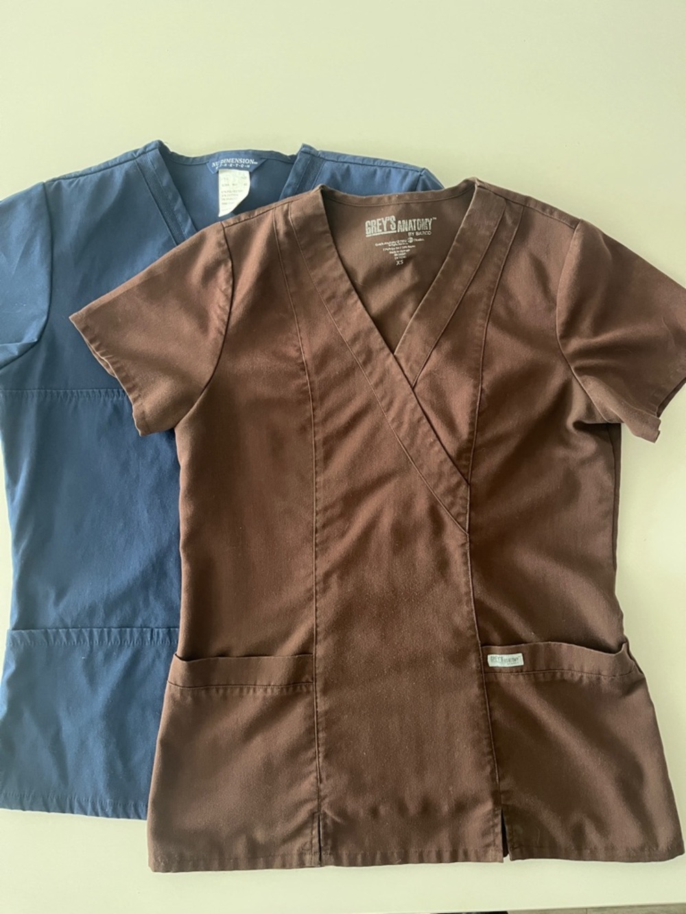 Grey's Anatomy Brown Scrub Top and Navy scrub top bundle size XS